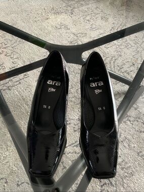 Ara Black Patent Mid Heel Square toe Pump 8 (UK 5.5)